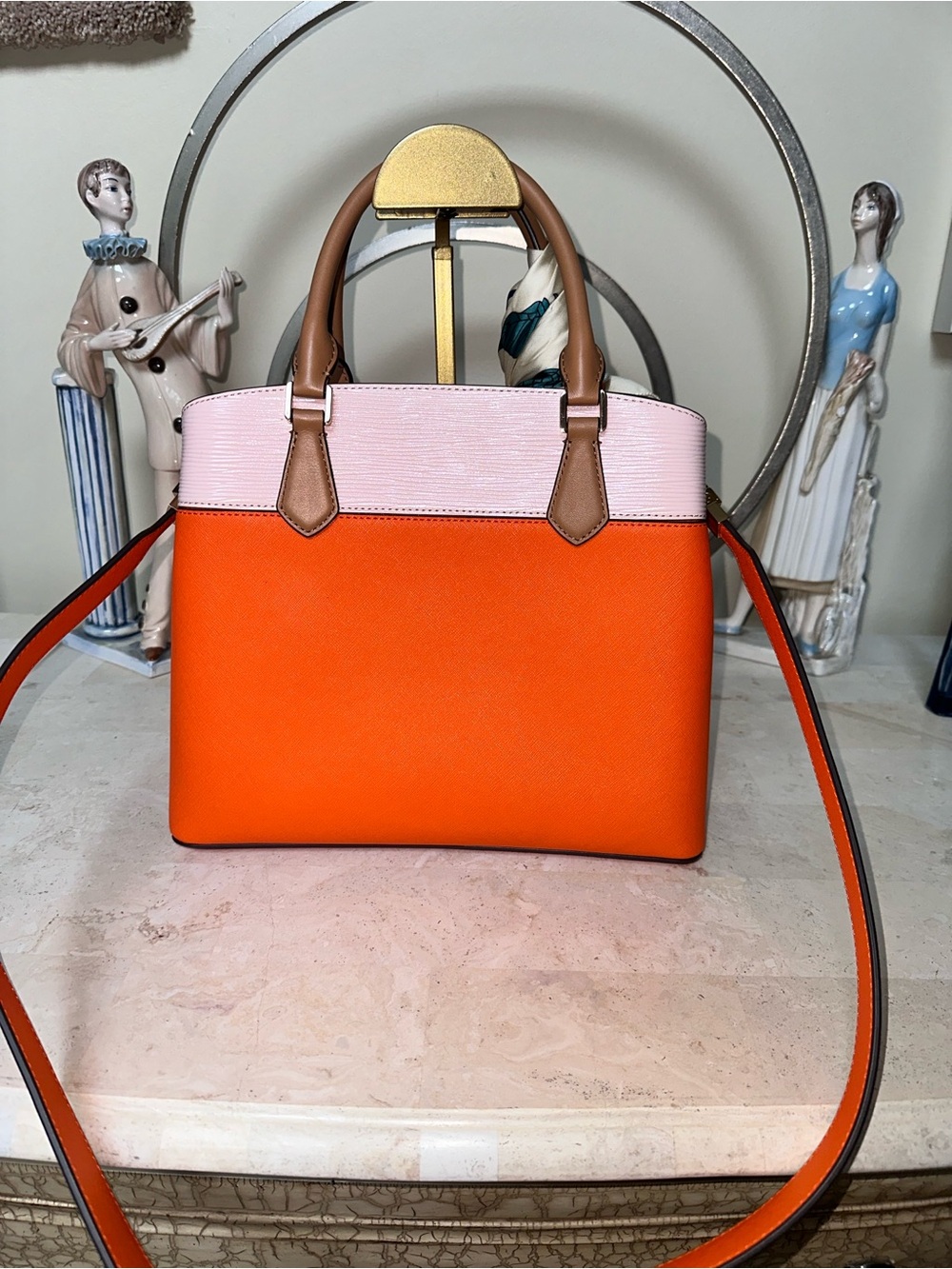 Tory Burch Orange & Pink Leather Top-Handle Satchel - Picture 2 of 13